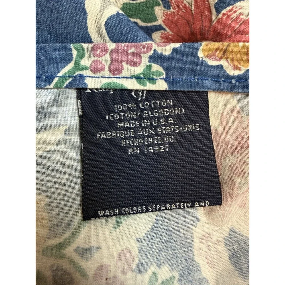 VTG Ralph Lauren Jardin Blue Floral Full Flat Bed Sheet French Country 96